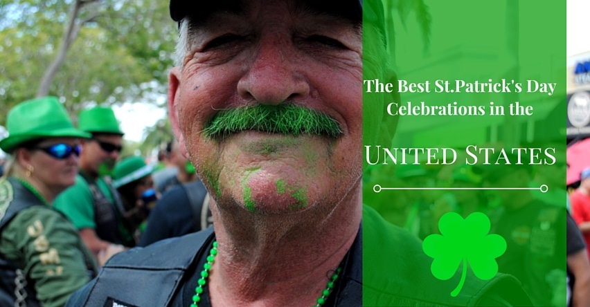 The Best St. Patrick’s Day Celebrations in the U.S. blog title next to man with green mustache