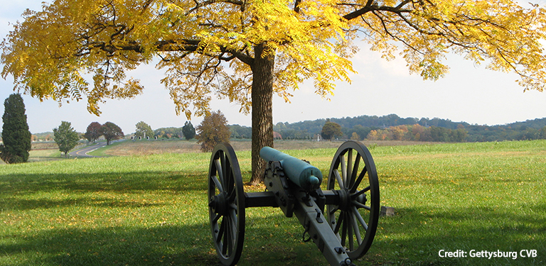 Cannon and Yellow Leaved Tree Credit Gettysburg CVB