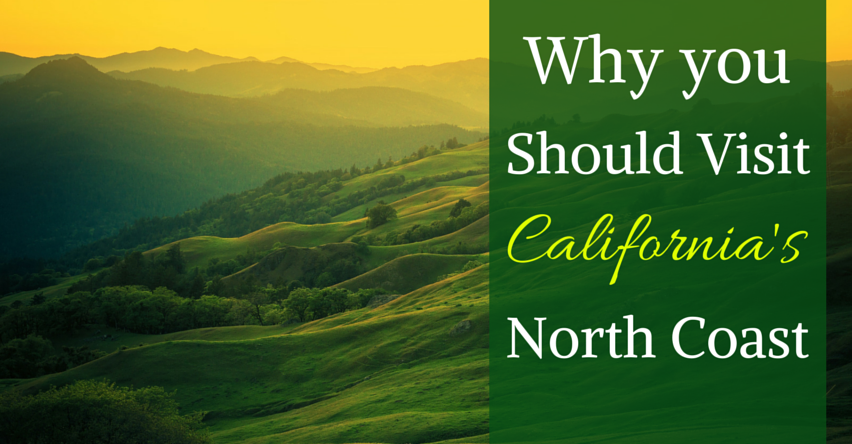 Why you should visit California's north coast blog title over rolling hills at sunset