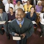 preacher and congregation portrait high angle view