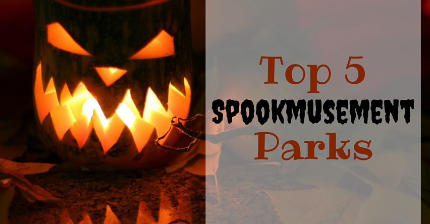 Top 5 Spookmusement Parks blog title next to Jack-o-Lantern