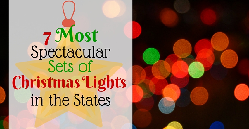 7 Most Spectacular Sets of Christmas Lights in the States blog title with star ornament in front of blurred Christmas light background