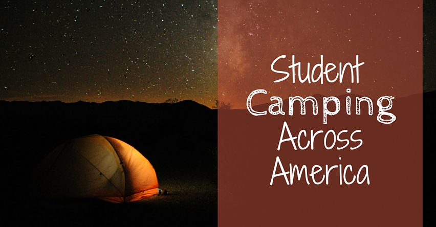 Student Camping Across America blog title next to tent under starry skys