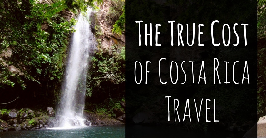 The True Cost of Costa Rica Travel blog title next to waterfall