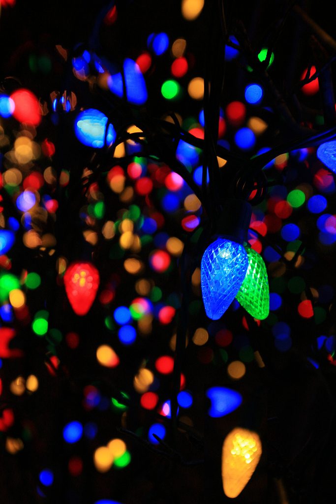 Multicolor Christmas lights in the dark