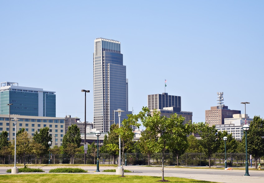 Morning in Omaha - skyline of the city. Omaha, Nebraska, USA.