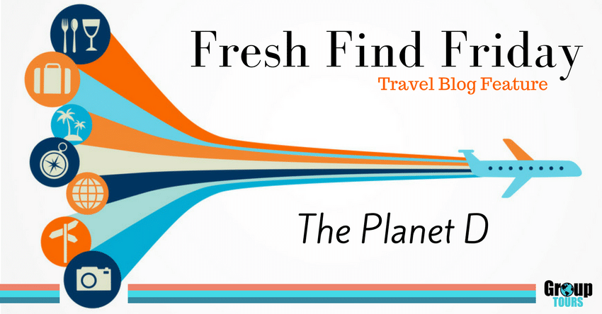 Fresh Find Friday Travel Blog Feature The Planet D Blog title over graphic of airplane with several travel icons behind it