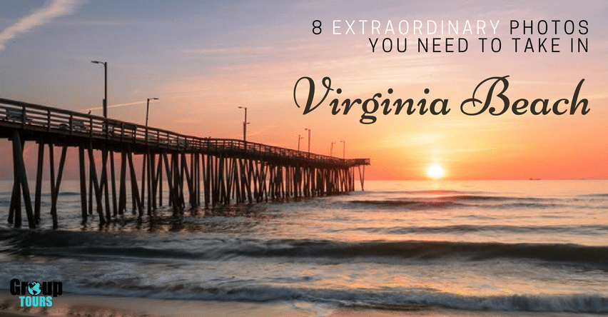 8 Extraordinary Photos You Need to Take in Virginia Beach blog title over beach pier at sunset