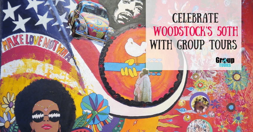 Celebrate Woodstock’s 50th with Group Tours blog title over Make Love not War mural