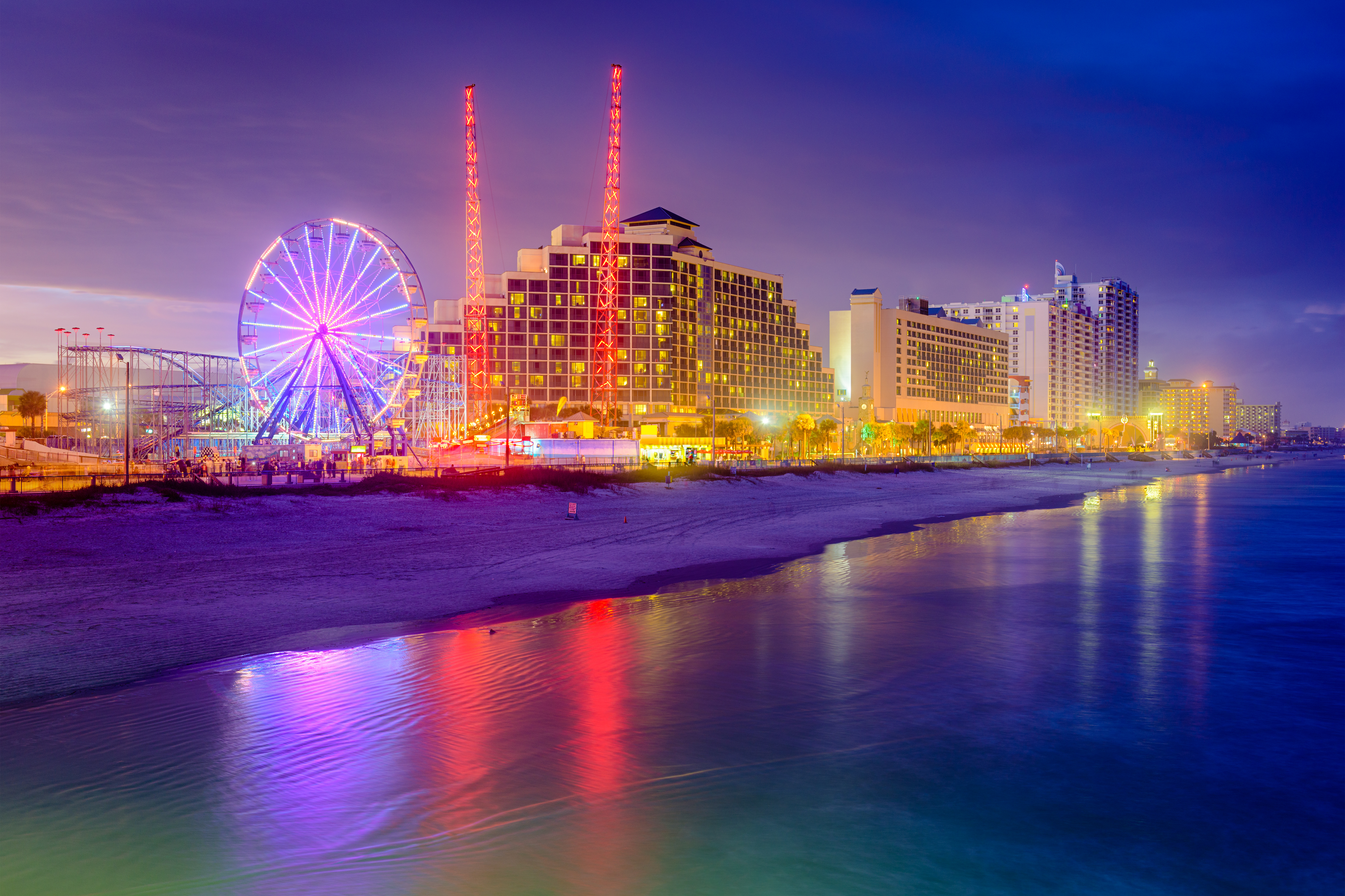 Daytona Beach, Florida, USA beachfront resorts skyline.