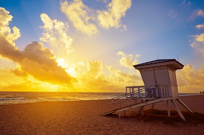 Fort Lauderdale beach morning sunrise in Florida USA baywatch tower