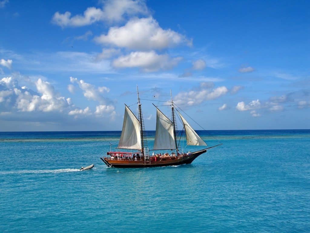 Aruba big sailboat on ocean