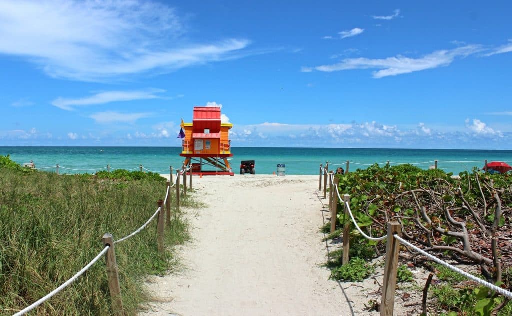 colorful life guard stand on Miami Beach