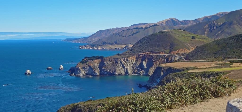 Monterey Bay Panoramic view of hills next to ocean