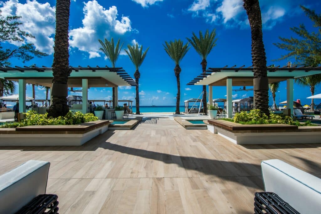 Resort boardwalk going up to beach